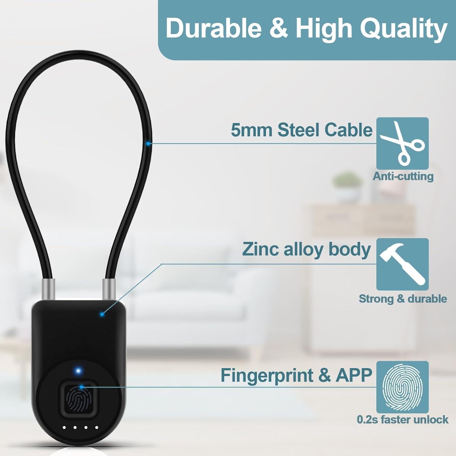 Candado Inteligente Biométrico Dhiedas P2BF 9.14 cm Bluetooth