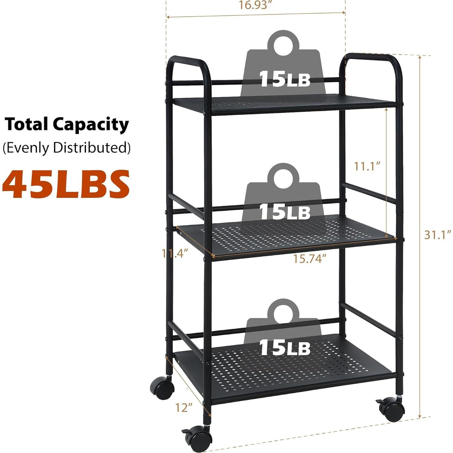Carro de Almacenamiento Rodante SunnyPoint 3 Niveles Negro