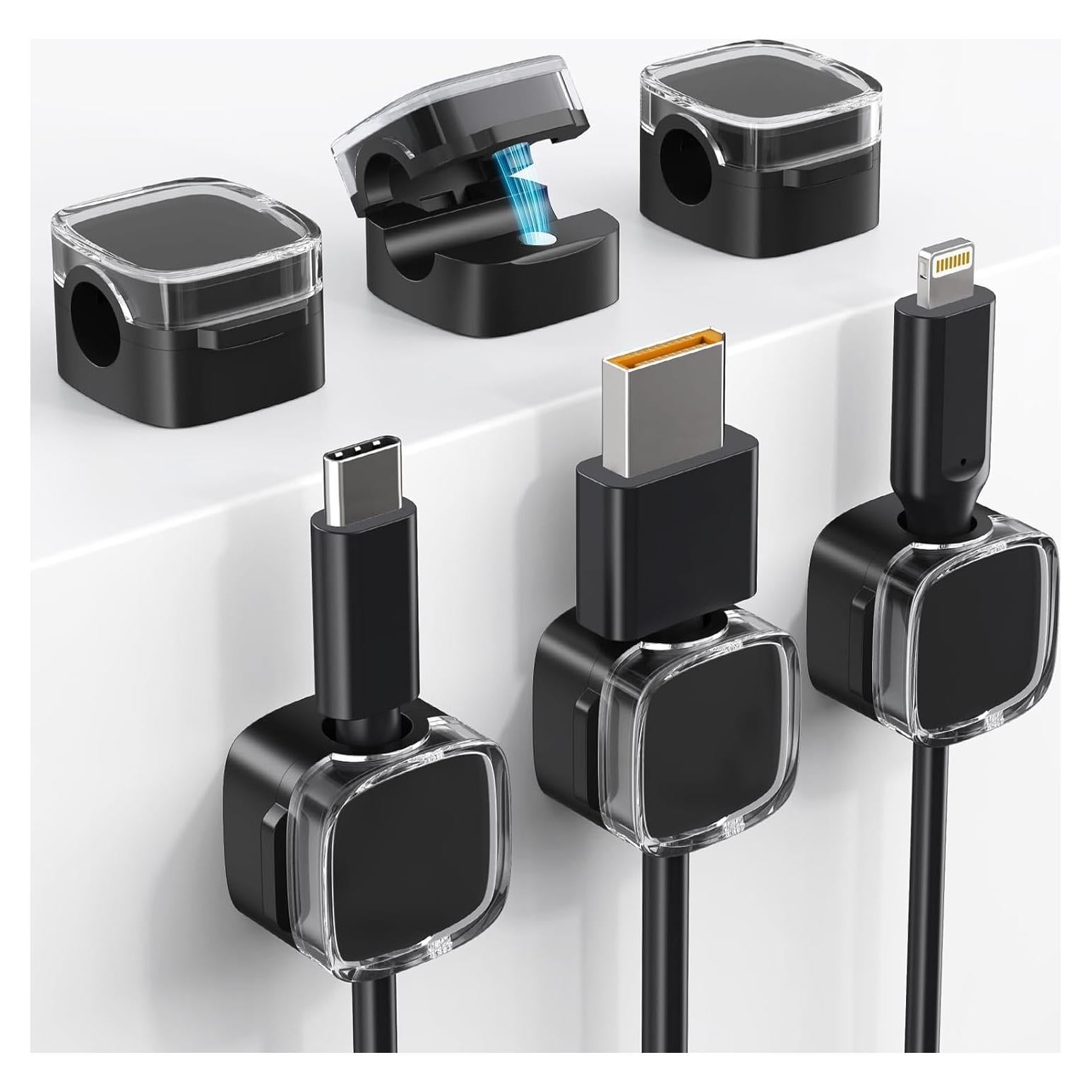 Clips Magnéticos para Cables TIKIWIK - Paquete de 6, Transparente Negro