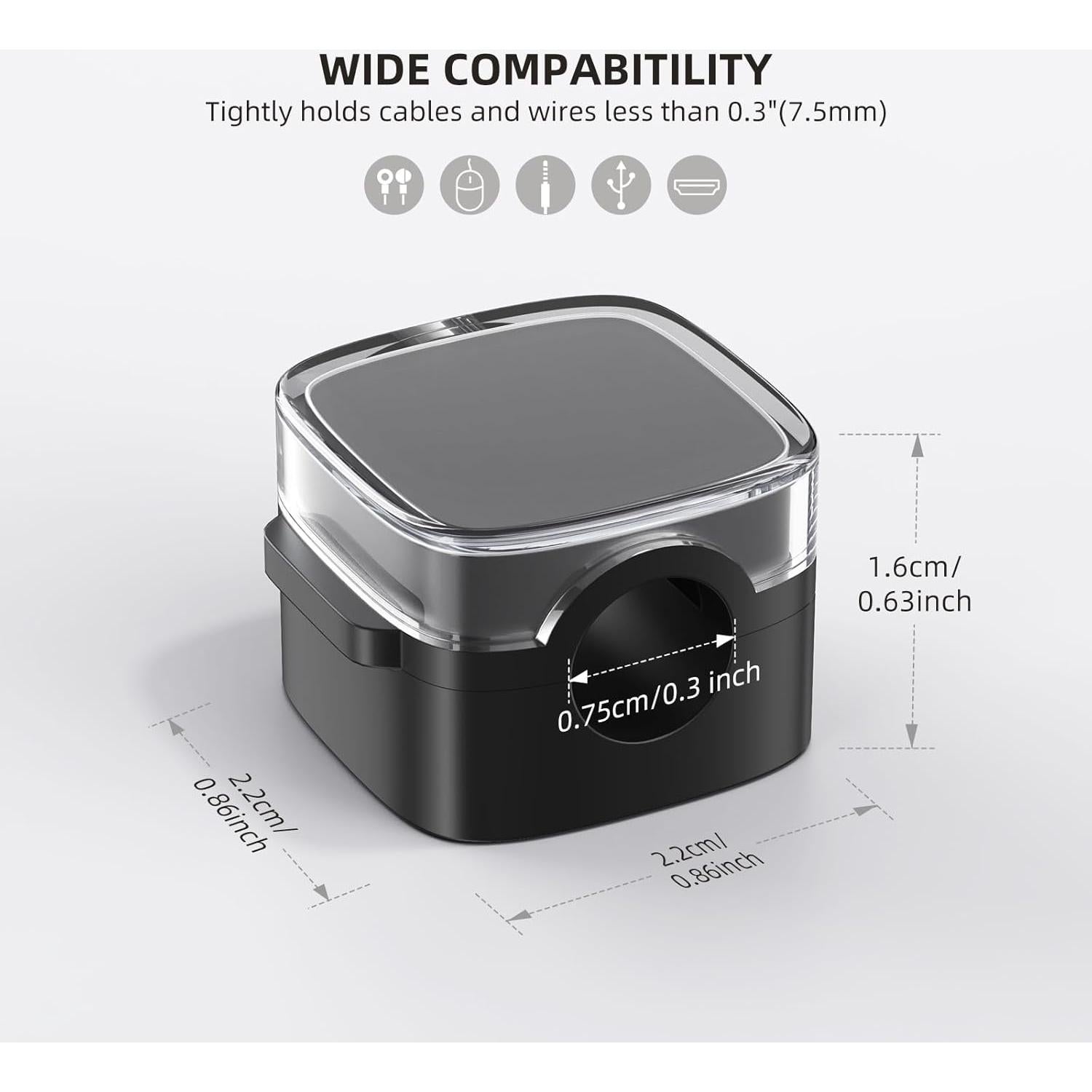 Clips Magnéticos para Cables TIKIWIK - Paquete de 6, Transparente Negro