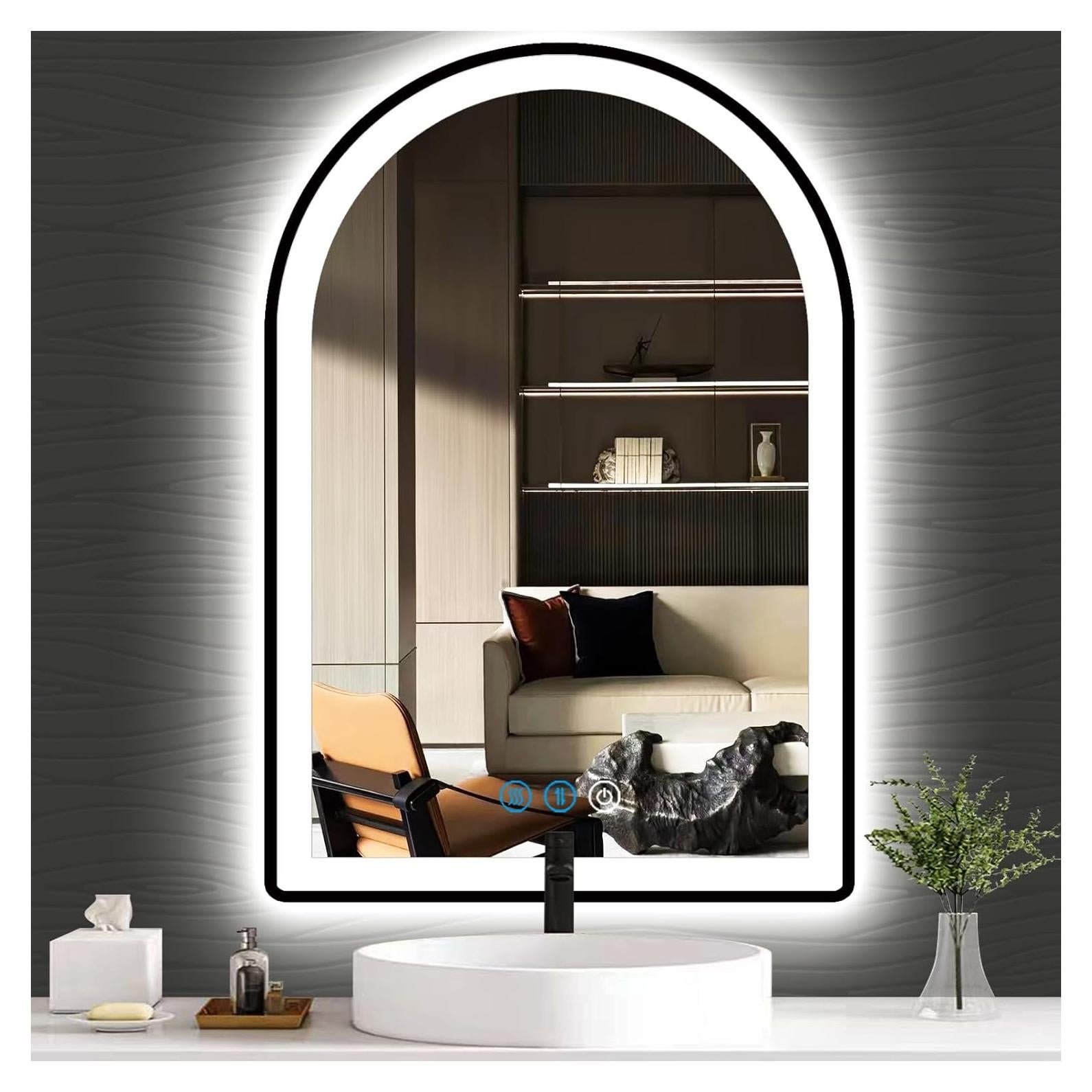 Espejo LED Arco Negro DIDIDADA 61x41 cm Regulable 3 Colores