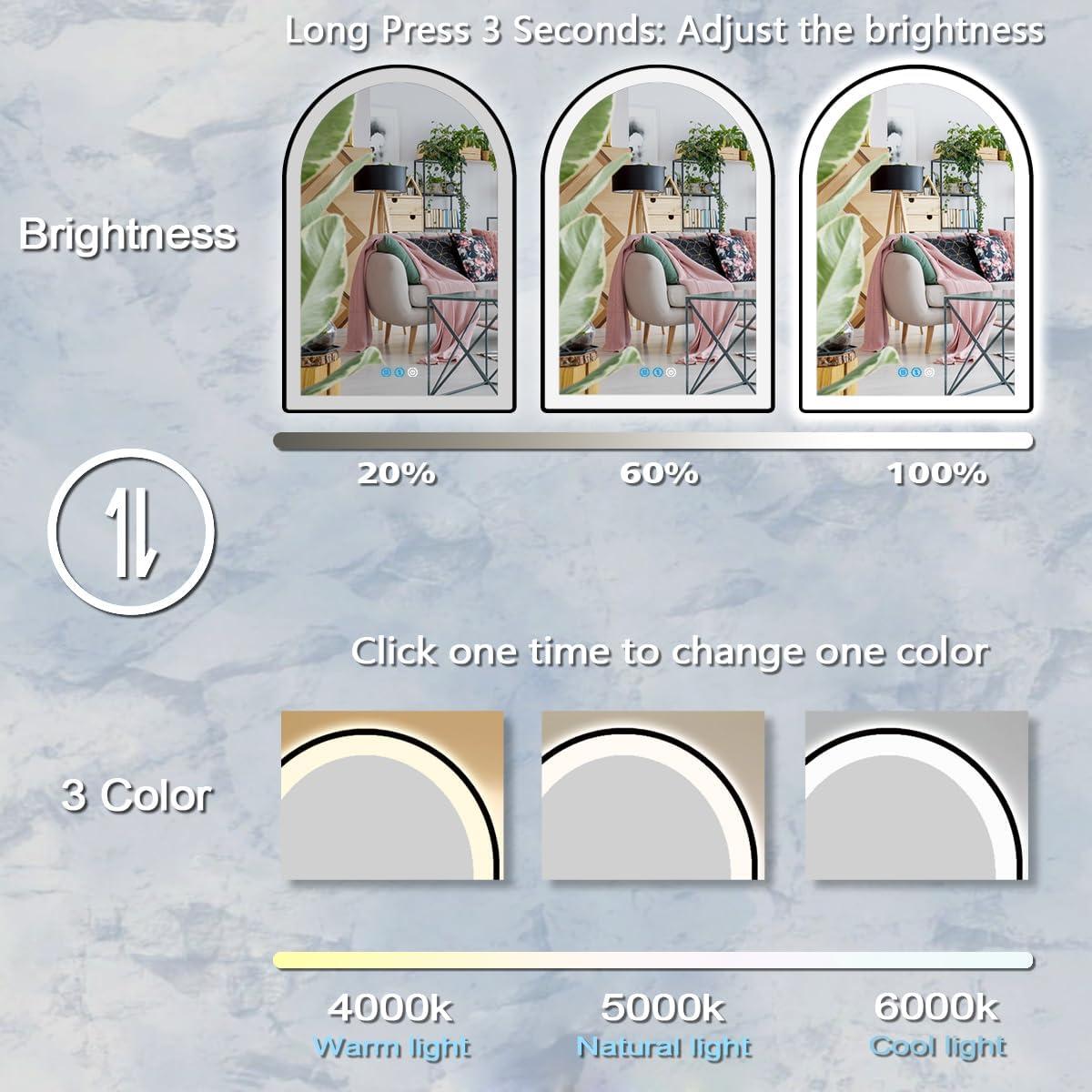 Espejo LED Arco Negro DIDIDADA 61x41 cm Regulable 3 Colores