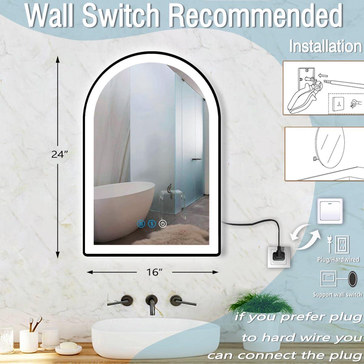 Espejo LED Arco Negro DIDIDADA 61x41 cm Regulable 3 Colores