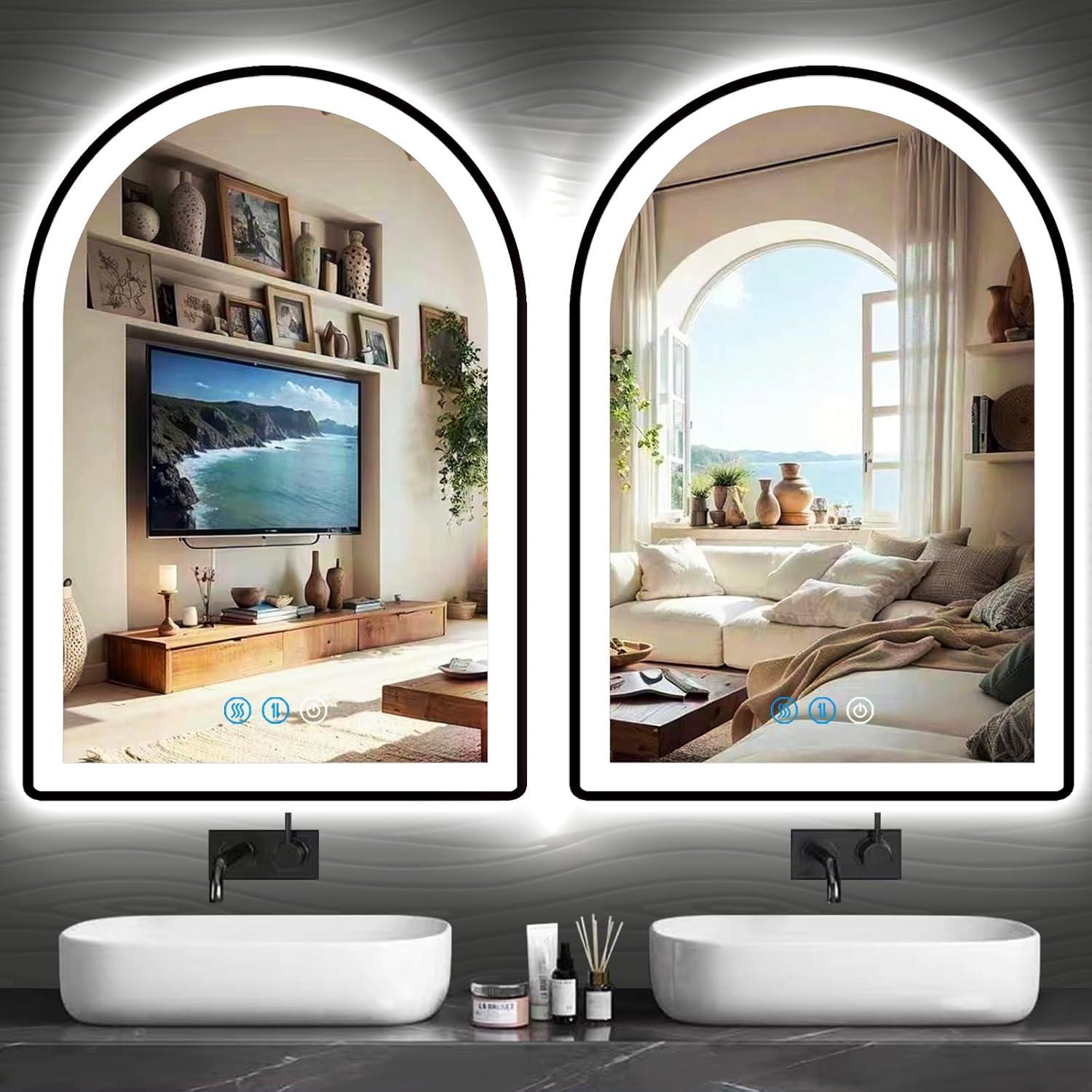 Espejo LED Arco Negro DIDIDADA 61x41 cm Regulable 3 Colores