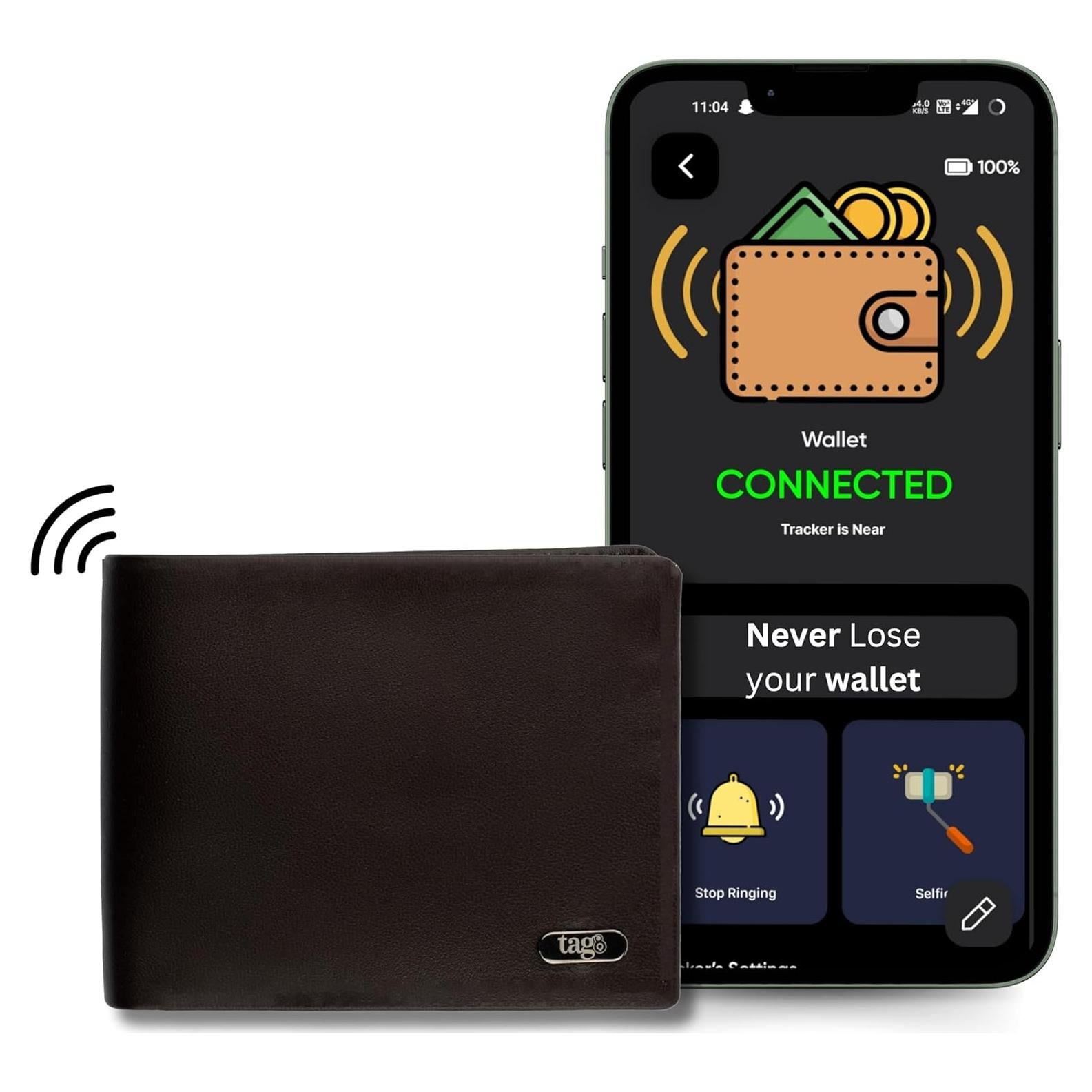 Cartera de Hombre tag8 DOLPHIN Bifolding Slim Cuero Marrón con Rastreador GPS y Bloqueo RFID