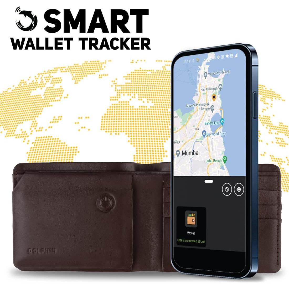 Cartera de Hombre tag8 DOLPHIN Bifolding Slim Cuero Marrón con Rastreador GPS y Bloqueo RFID