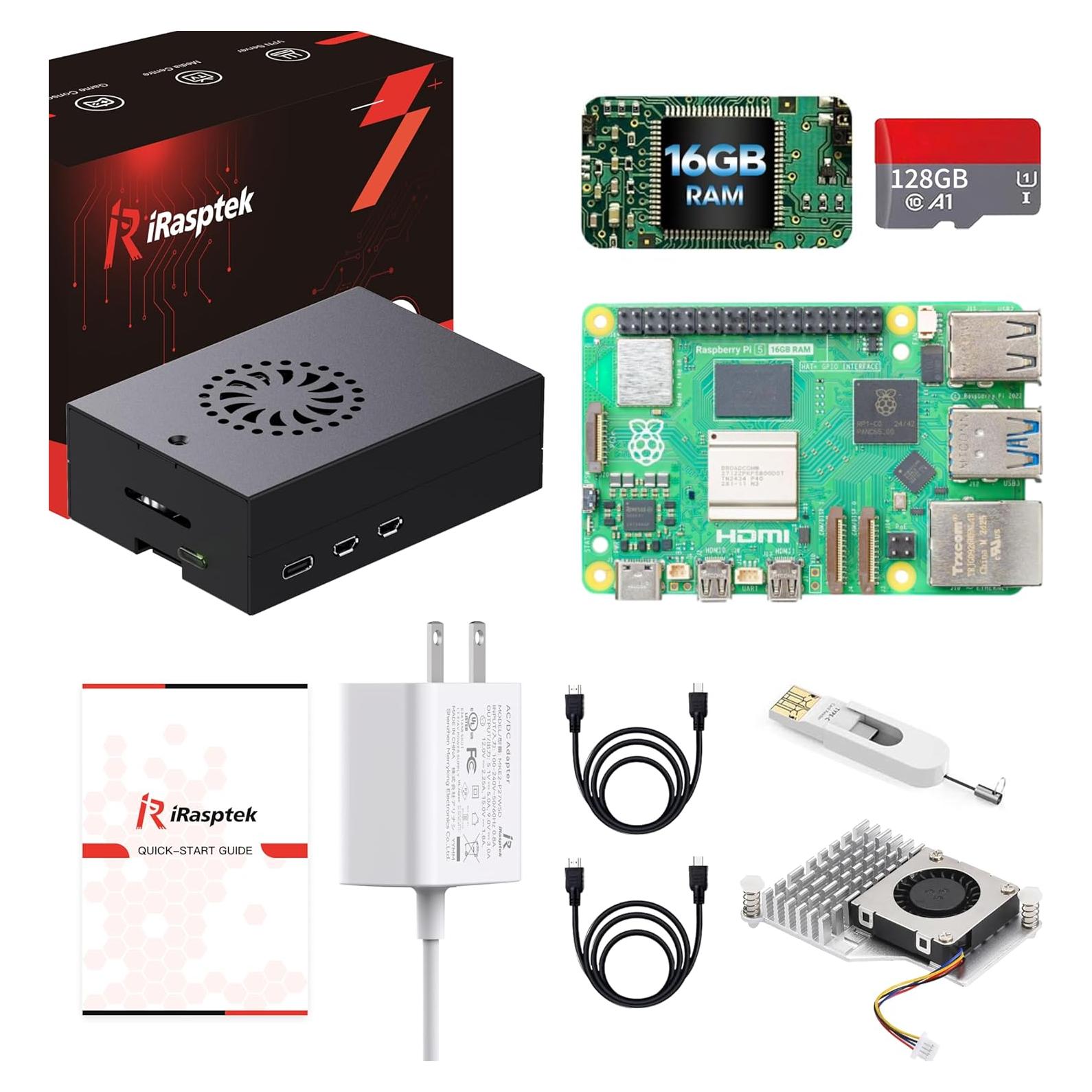 Kit iRasptek Raspberry Pi 5 16GB RAM + 128GB OS + Caja Metal