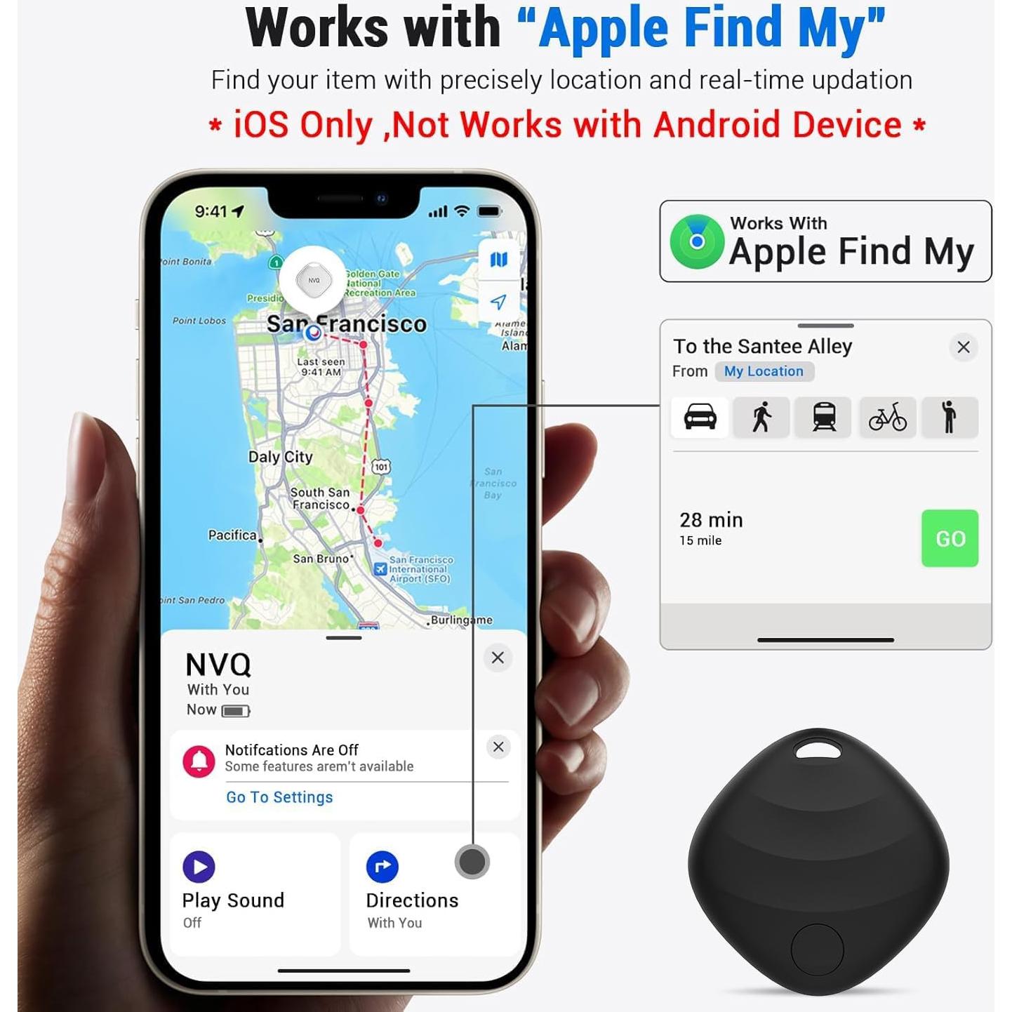Localizador de Llaves NVQ Bluetooth para iOS, Negro, 121.92m