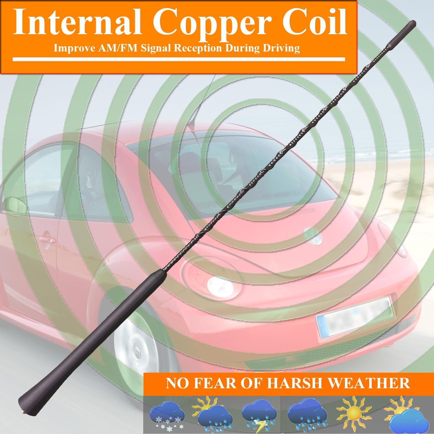 16 Inch Flexible Rubber Antenna Replacement for Volkswagen Tiguan (2009-2011), New Beetle (1999-2010), Jetta (2000-2010), Black