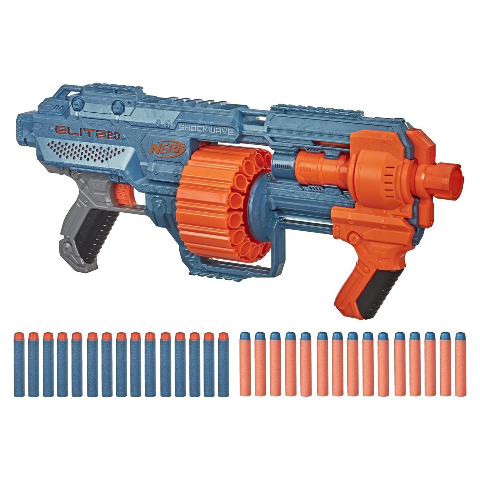 Nerf Elite 2.0 Shockwave RD-15 Dart Blaster, 30 Nerf Elite Darts, 15-Dart Rotating Drum, Kids Outdoor Toys for 8 Year Old Boys & Girls and Up (Amazon Exclusive)