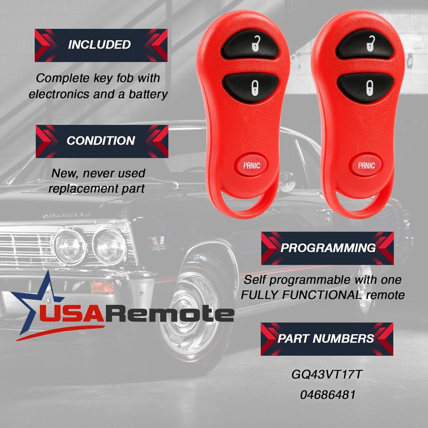 Control Remoto USARemote Rojo 3 Botones para Chrysler Dodge