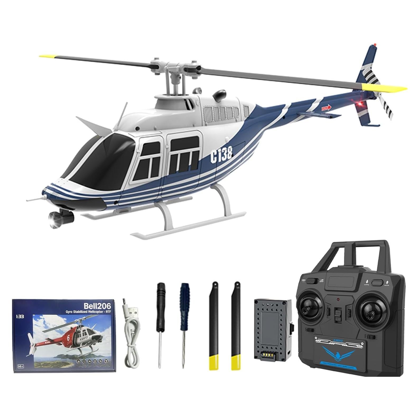 Helicóptero RC Bell206 C138 2.4GHz 4CH Estabilizador Giroscópico