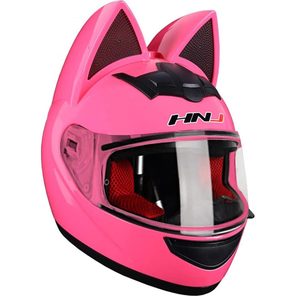 Casco de Motocicleta Kuaifly Orejas de Gato M/L/XL Negro Brillante