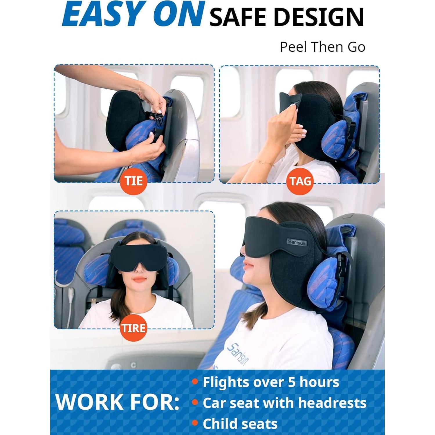 Almohada de Viaje Ergonomica SARISUN con Soporte 360° y Máscara 3D