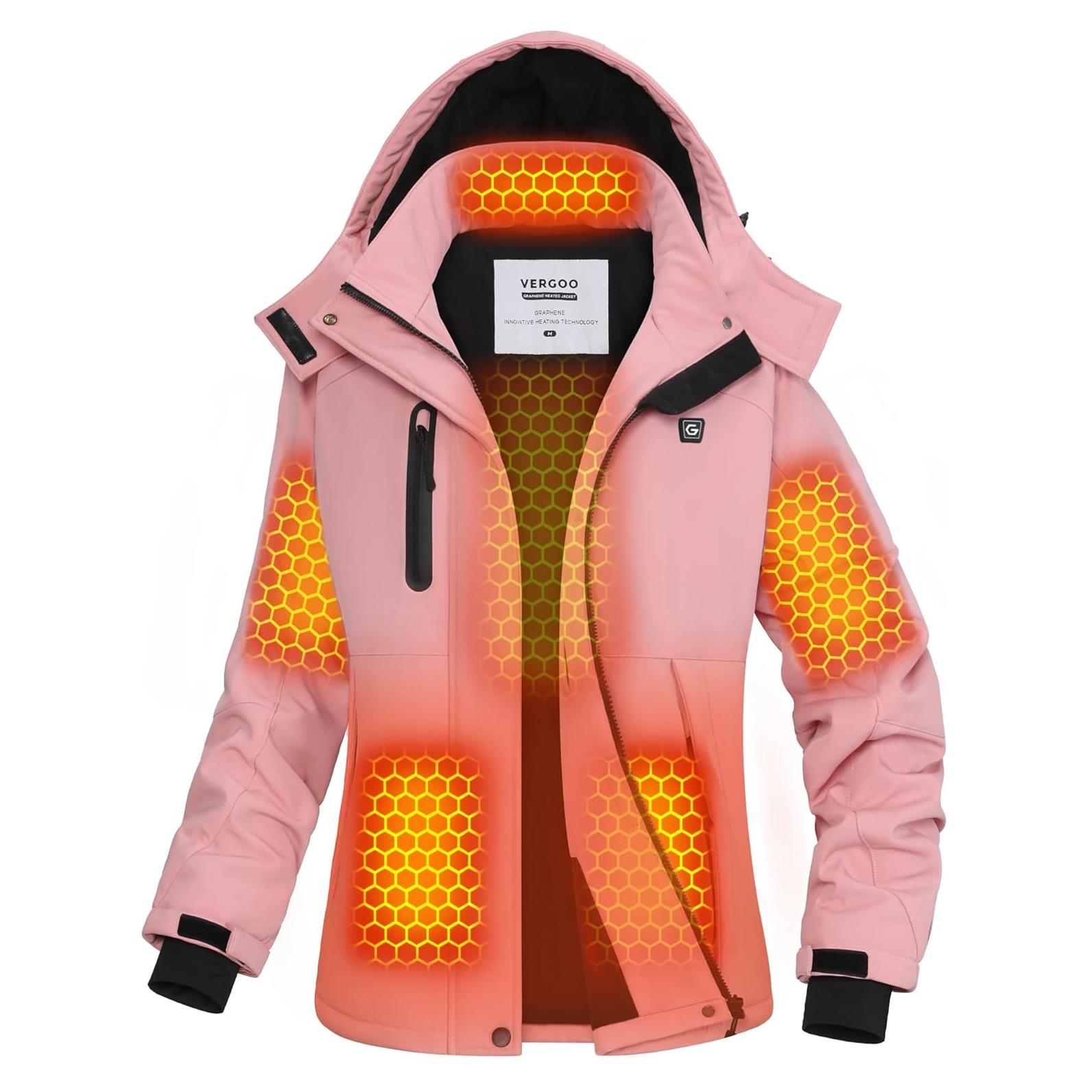 Chaqueta Impermeable Calentada VERGOO para Mujeres Rosa 18400mAh