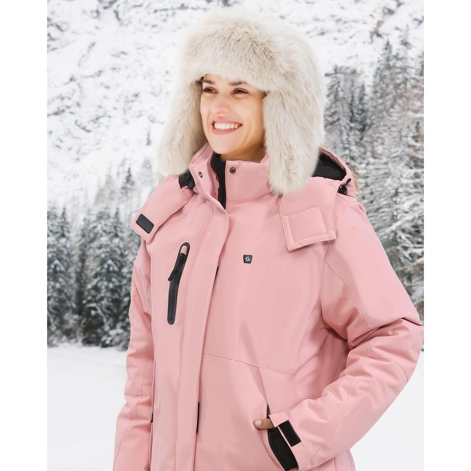Chaqueta Impermeable Calentada VERGOO para Mujeres Rosa 18400mAh