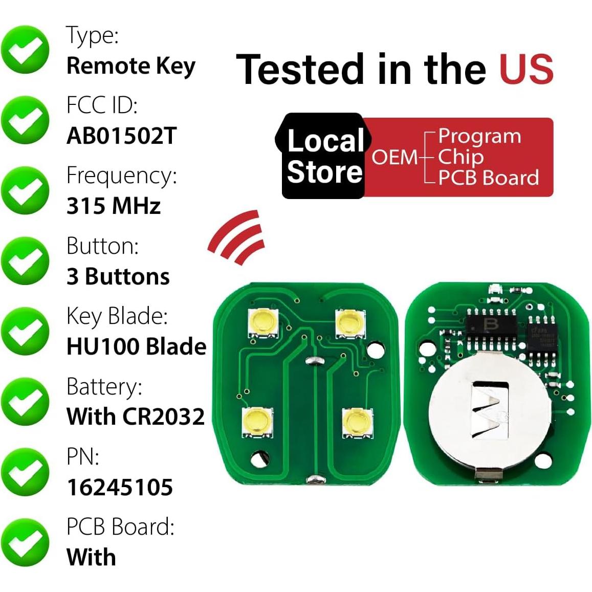 Control Remoto Llave Chevrolet GMC AB01502T 3 Botones