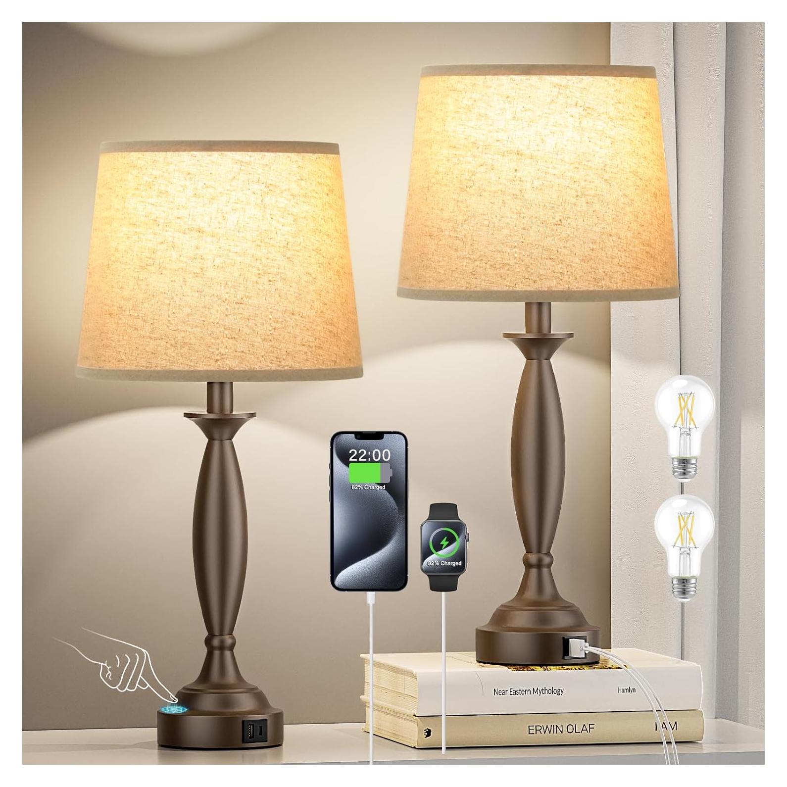 Juego de 2 Lámparas de Mesa Seealle Beige y Marrón 57cm