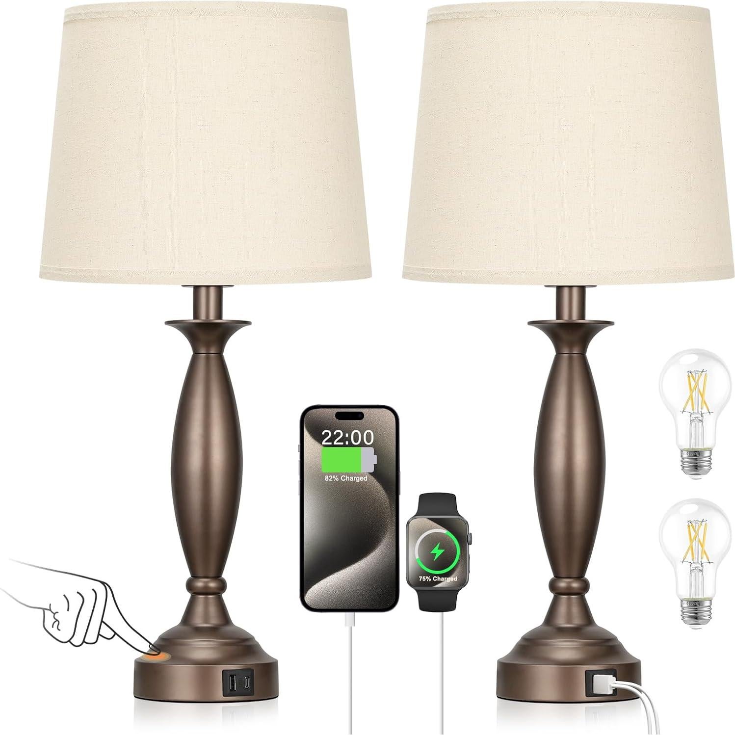 Juego de 2 Lámparas de Mesa Seealle Beige y Marrón 57cm