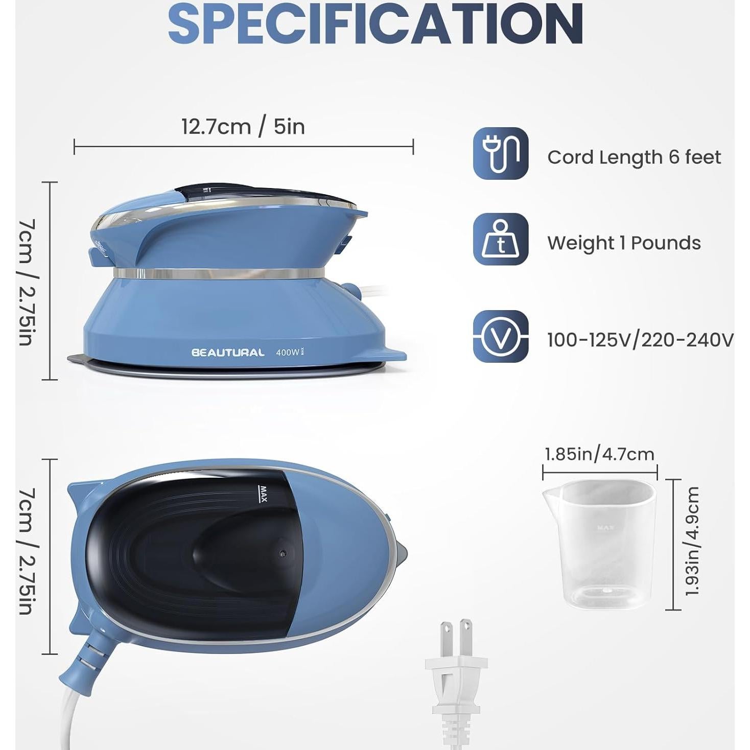 Mini Plancha de Viaje BEAUTURAL Doble Voltaje 0.45 kg