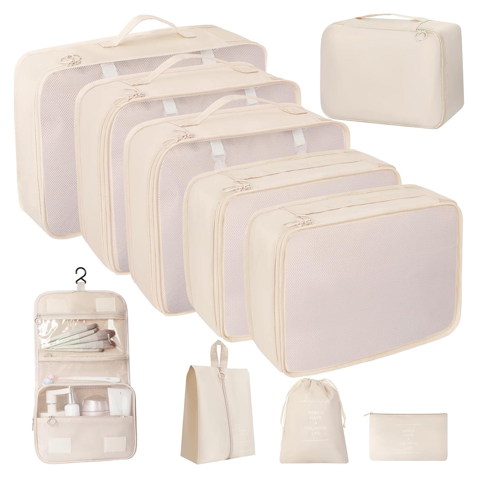 Juego de 10 Cubos de Empaque LUCDNC - Organizador de Viaje Beige