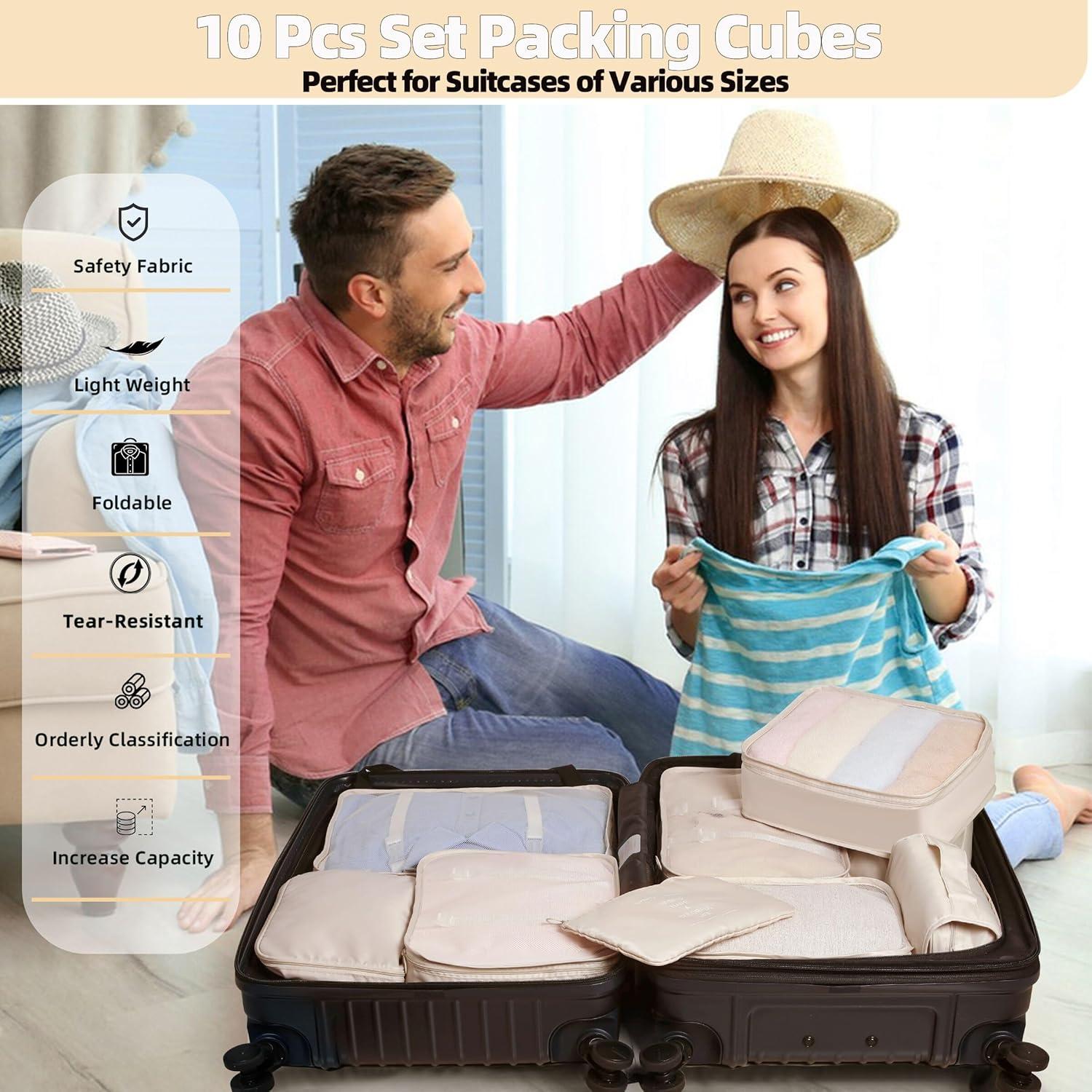 Juego de 10 Cubos de Empaque LUCDNC - Organizador de Viaje Beige