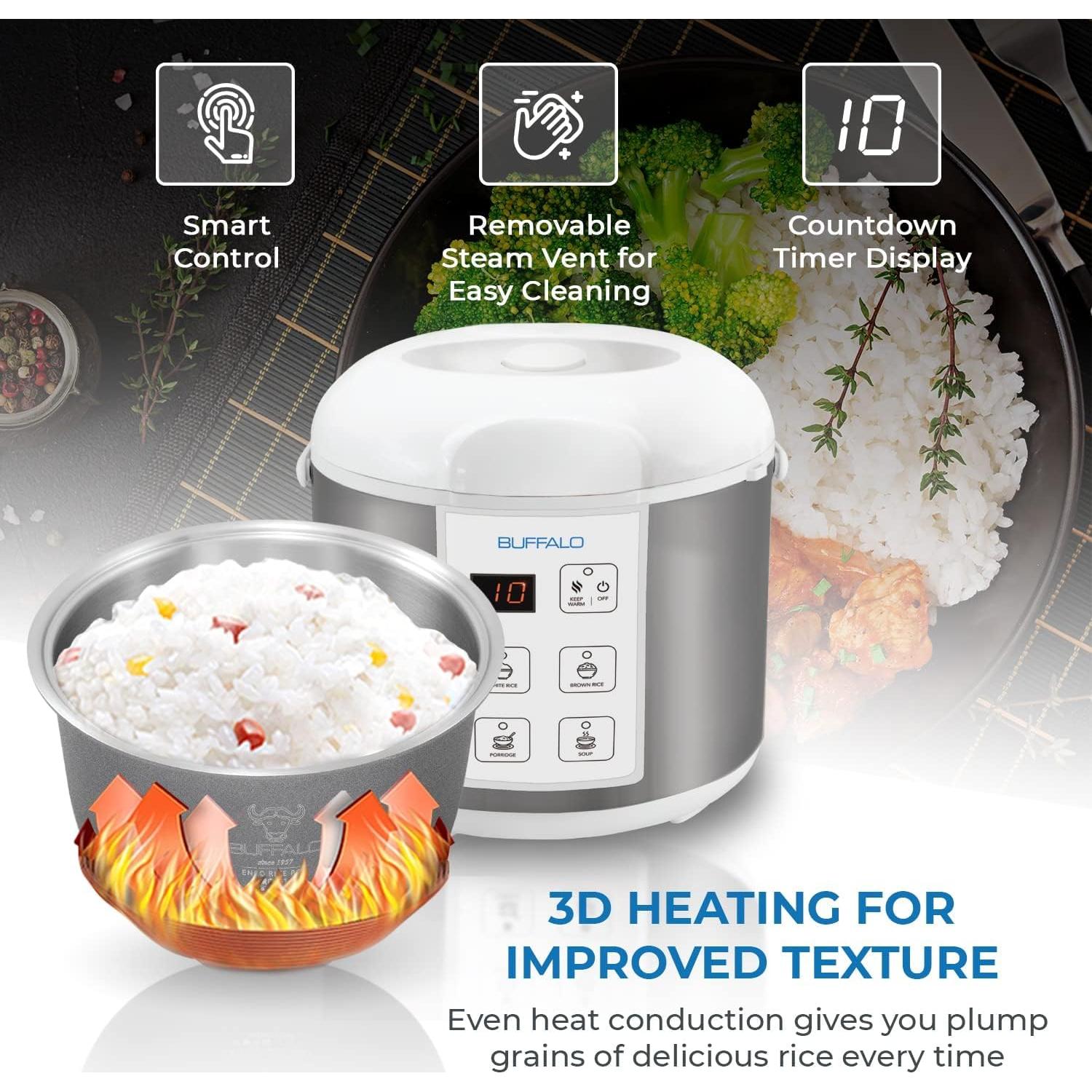 Cocedor de Arroz Eléctrico Buffalo KWBSC10-II 5 Tazas Acero Inoxidable