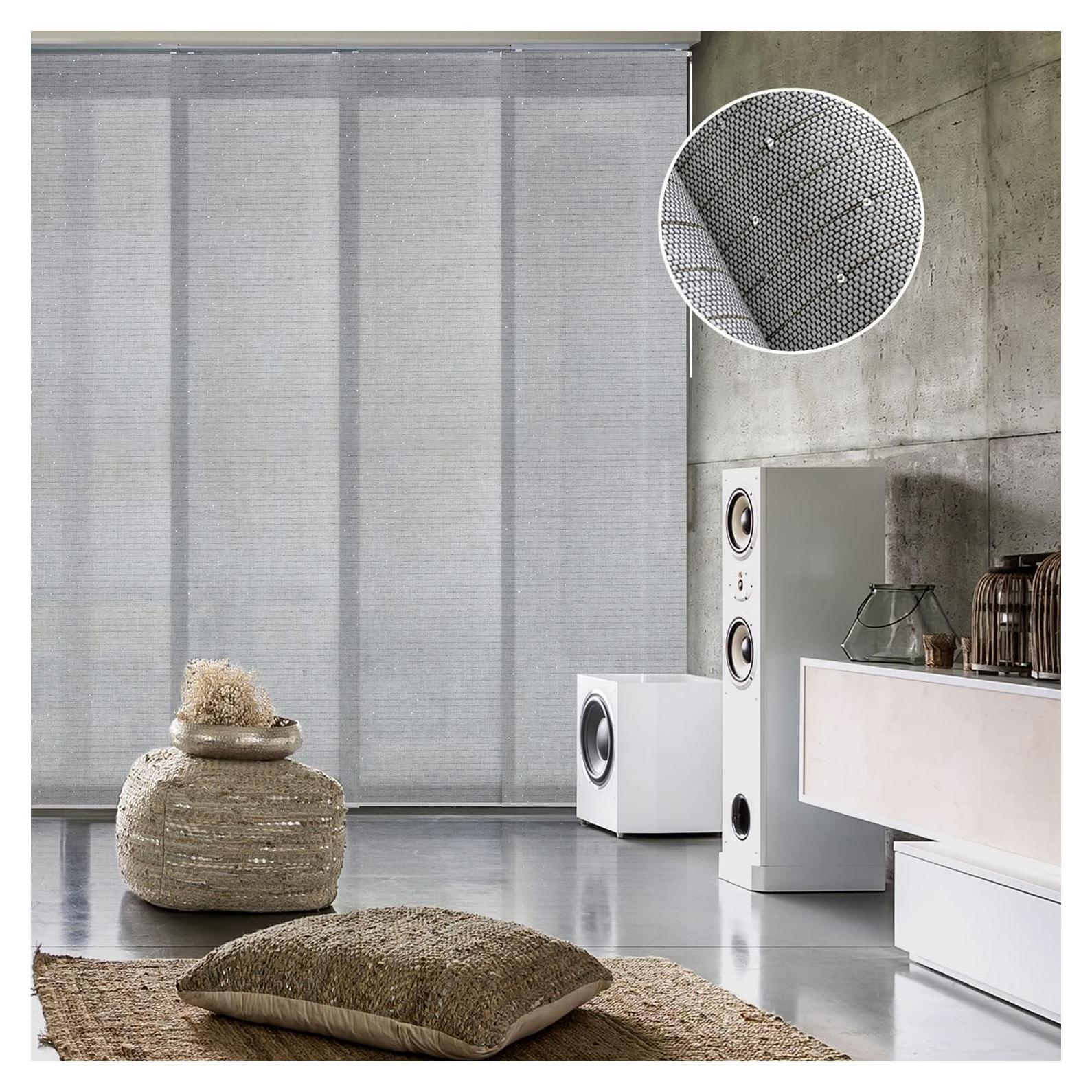 GoDear Design Adjustable Vertical Blinds for Sliding Doors, Extendable Track from 45.8" to 86" W, Trimmable Panel Curtains Up to 96", Semi-Sheer Panels with Shimmering Sequins, Diamond Silver