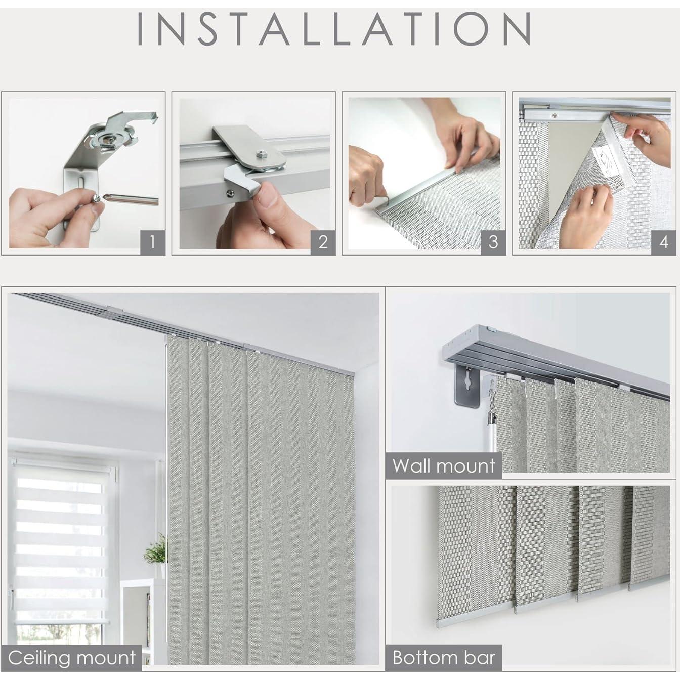 GoDear Design Adjustable Vertical Blinds for Sliding Doors, Extendable Track from 45.8" to 86" W, Trimmable Panel Curtains Up to 96", Semi-Sheer Panels with Shimmering Sequins, Diamond Silver