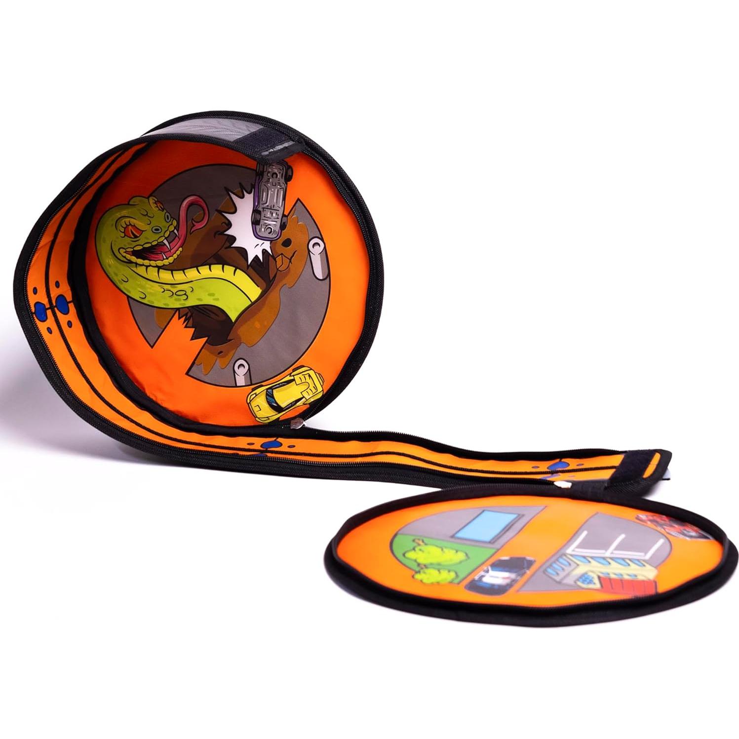 Tara Toy: ZipBin Wheelie Track Pack - Unzips Into A Racetrack Mat, Holds 100 Toy Cars, Storage & Play, Circle Tire Design, Kids Ages 3+