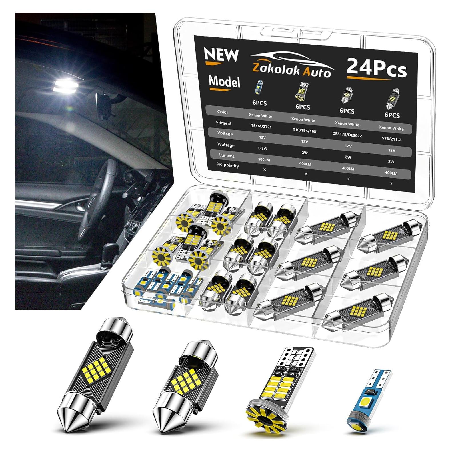 Kit de 24 Bombillas LED para Interiores de Auto Zakolak