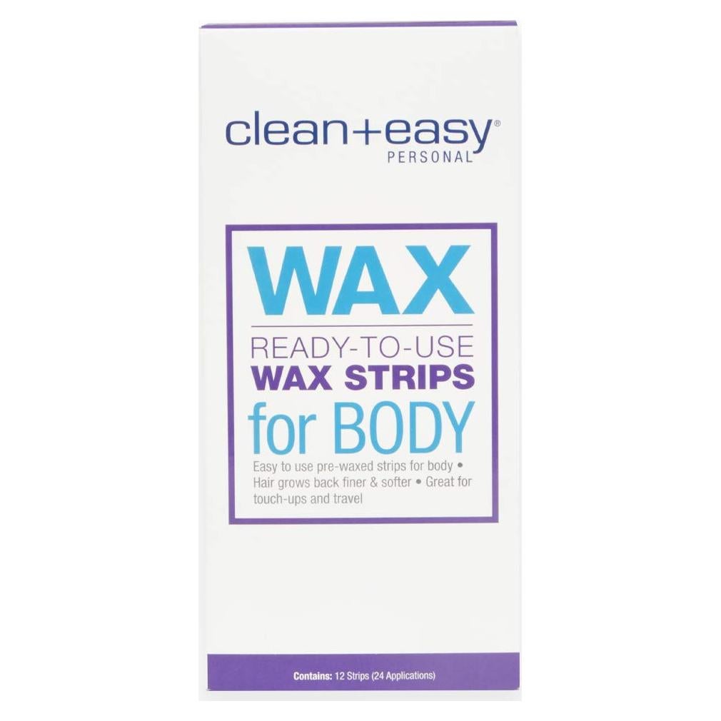 Clean + Easy Pre-Wax Body Wax Strips - Ready-to-Use Hair Removal Wax Strips for Face & Body, Easy At-Home Waxing, 12 Count