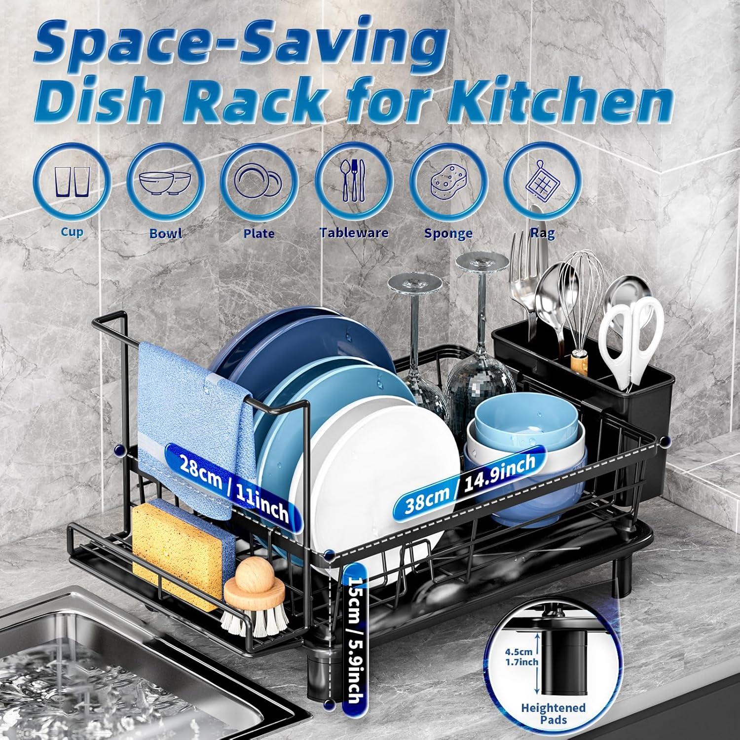 Escurridor de Platos GAOKASE Negro con Soporte para Esponja