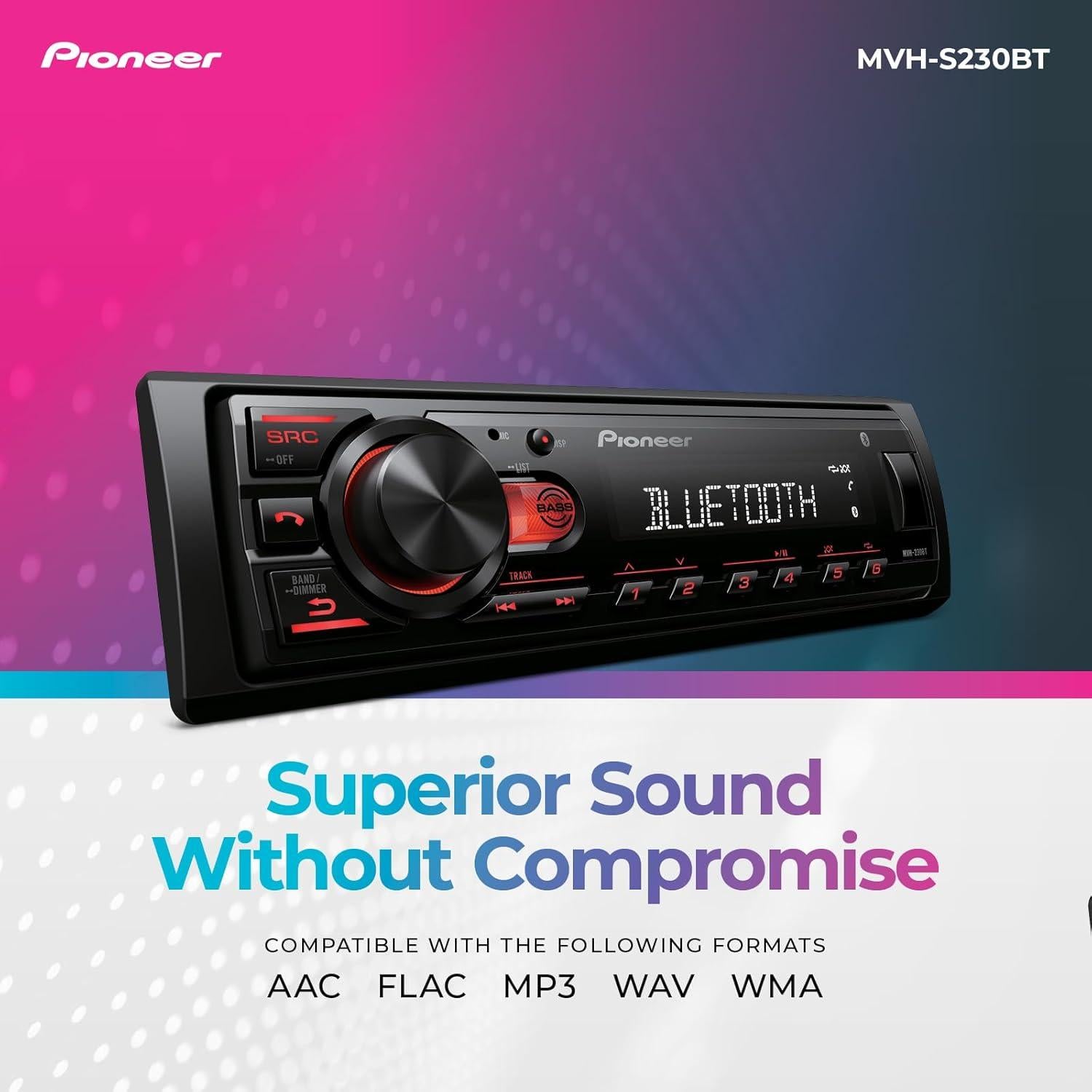 Receptor de Medios Pioneer MVH-S230BT Bluetooth USB 50W