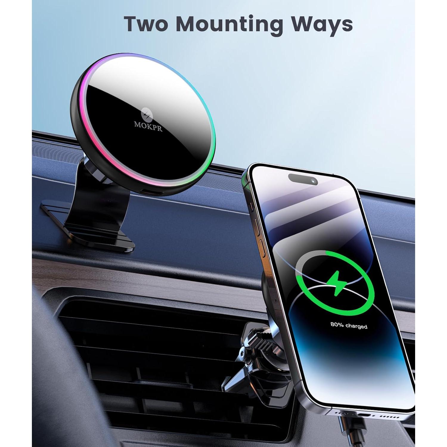 Cargador de coche MOKPR MagSafe 15W con soporte magnético