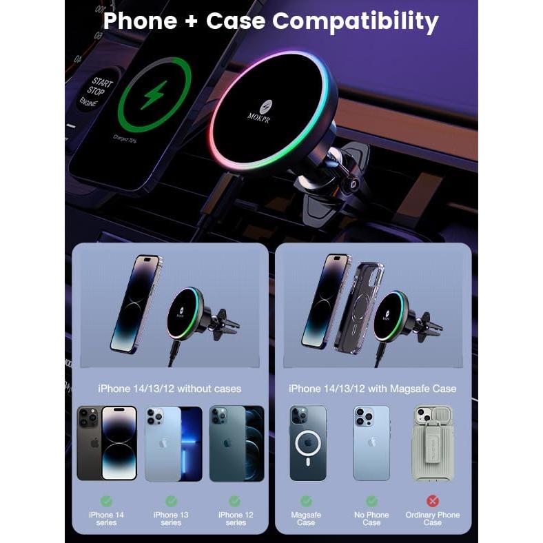 Cargador de coche MOKPR MagSafe 15W con soporte magnético