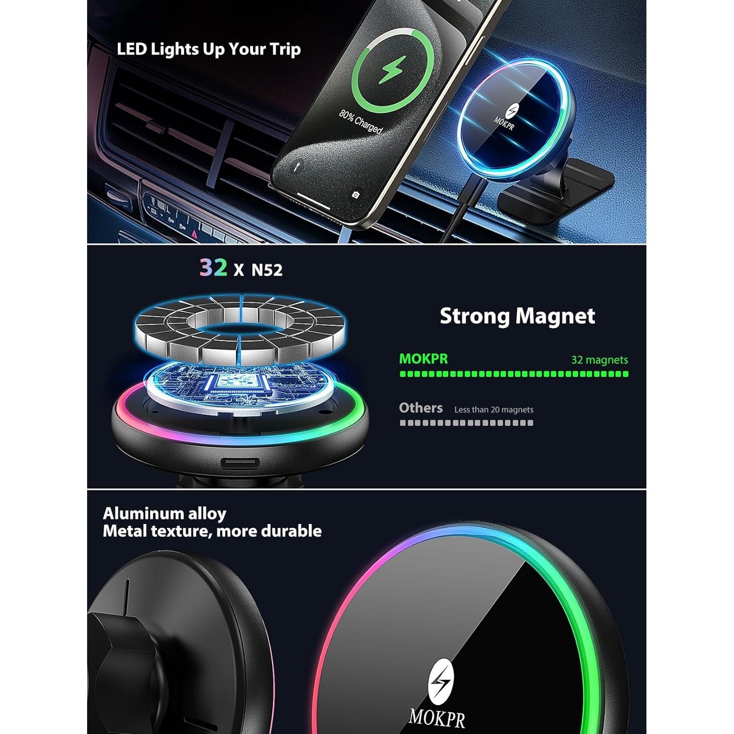 Cargador de coche MOKPR MagSafe 15W con soporte magnético