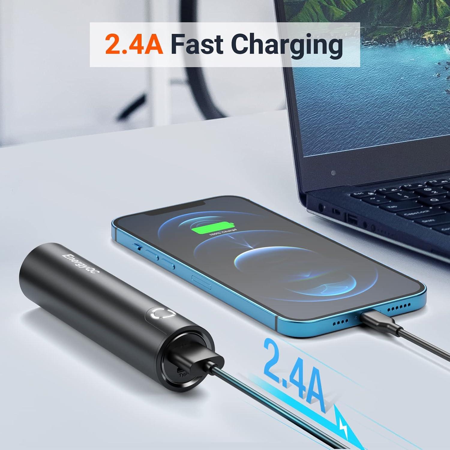 Cargador Portátil EnergyQC 5000mAh Carga Rápida USB-C Negro