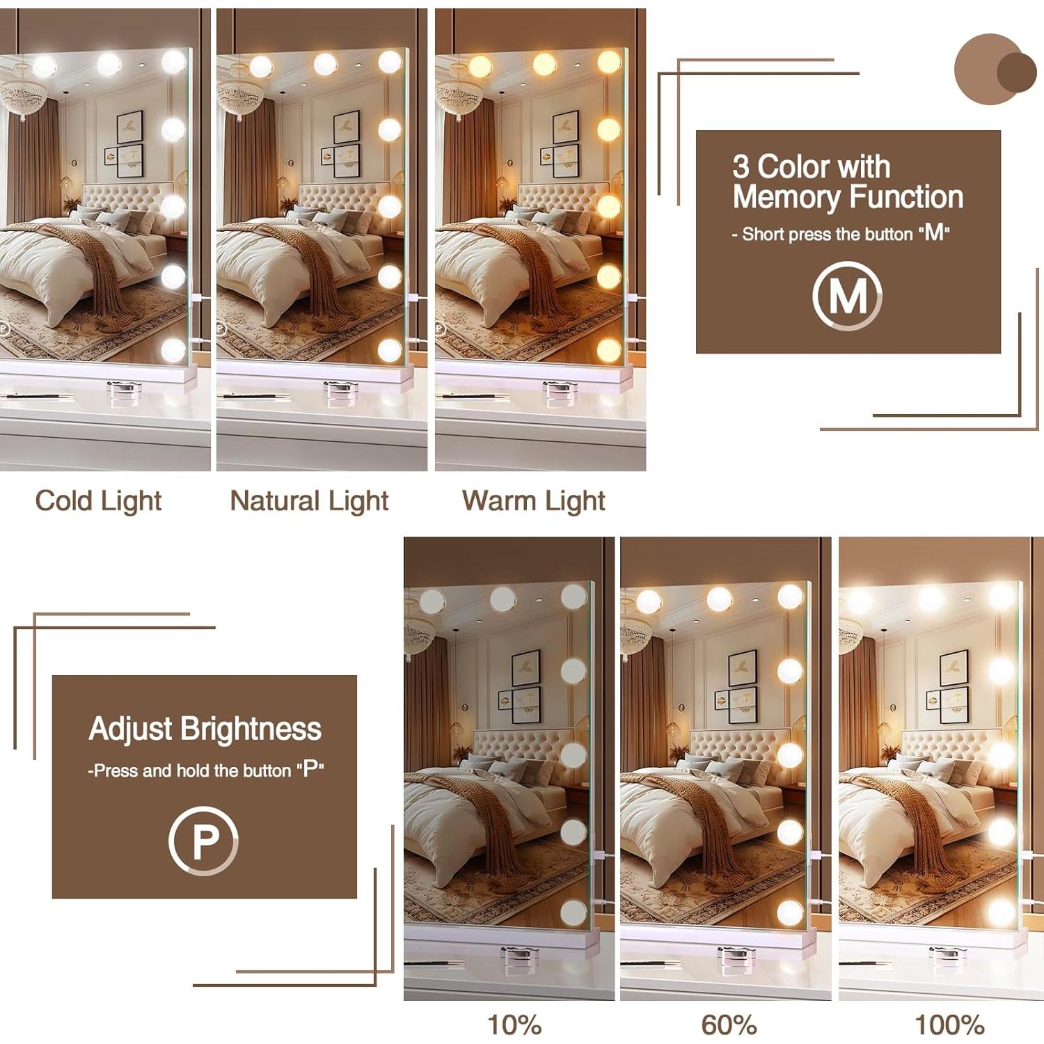 Espejo de Maquillaje Halumao con Luces LED Regulables 48.3x57.9cm