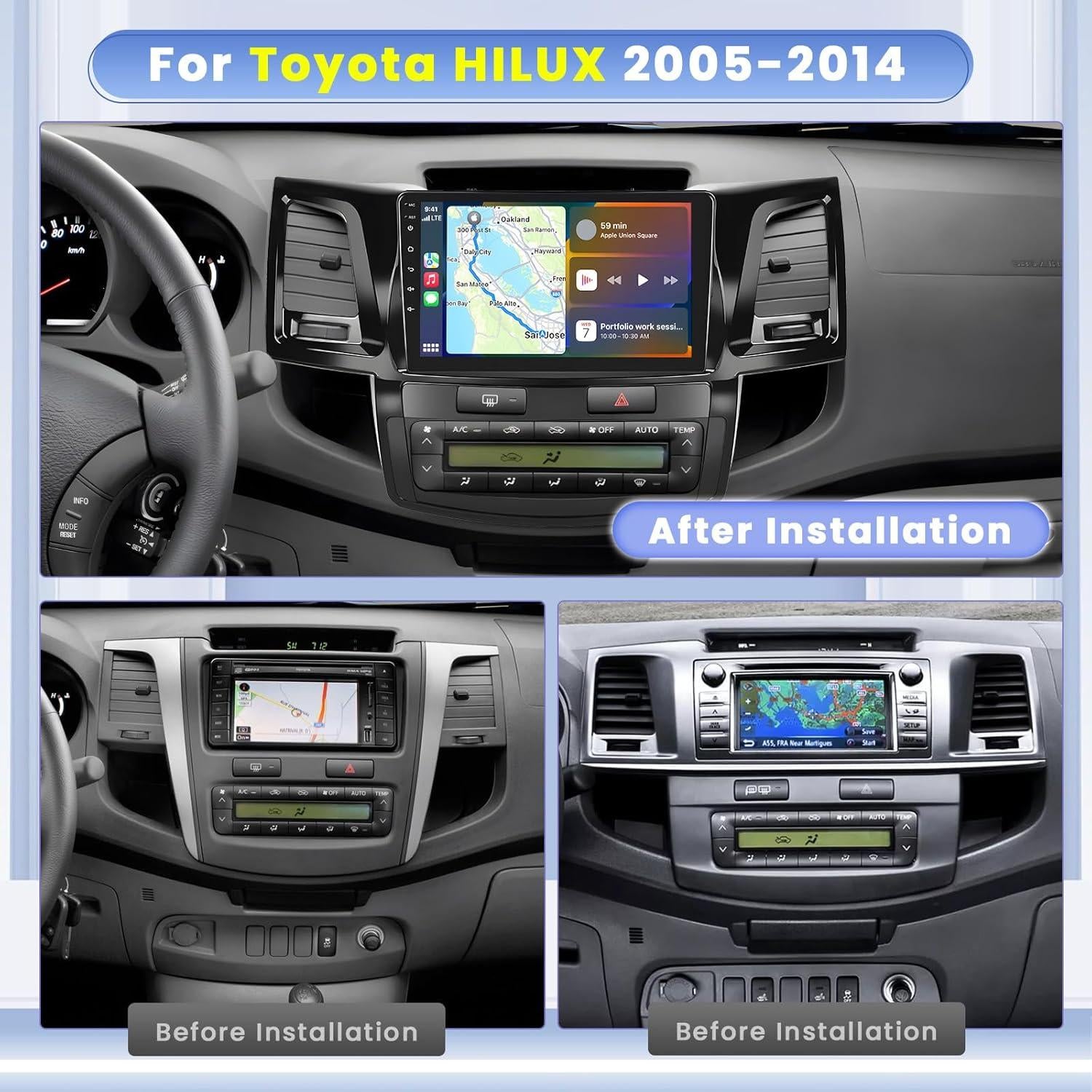 Estéreo Android Hikity 9" para Toyota Fortuner 2005-2014, 4+64GB