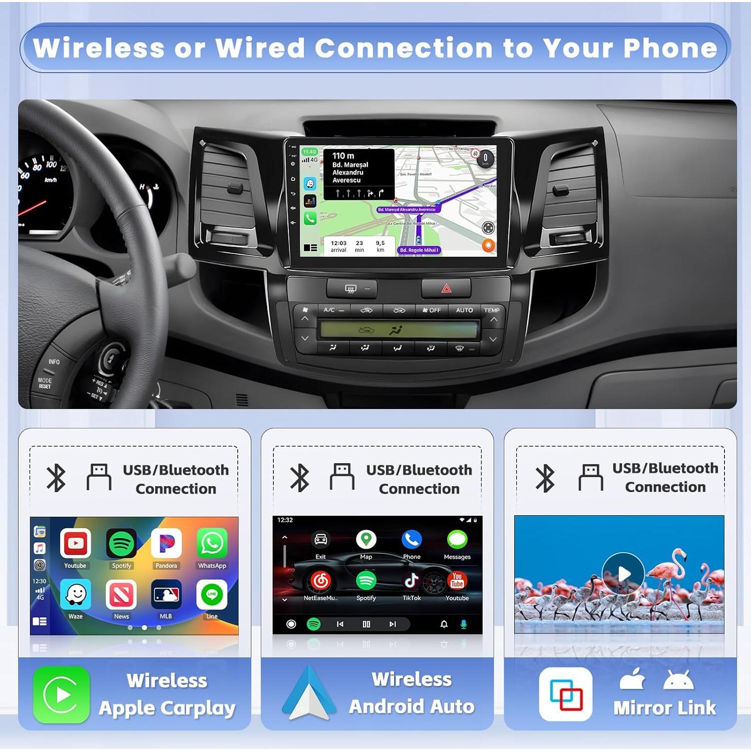 Estéreo Android Hikity 9" para Toyota Fortuner 2005-2014, 4+64GB