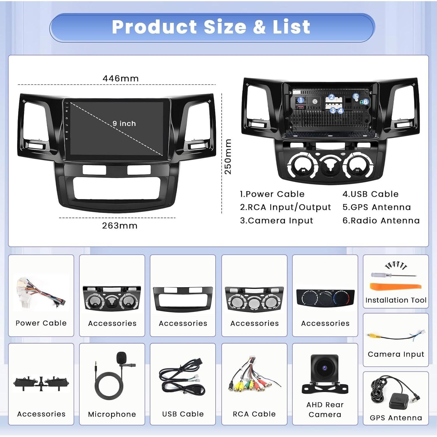 Estéreo Android Hikity 9" para Toyota Fortuner 2005-2014, 4+64GB