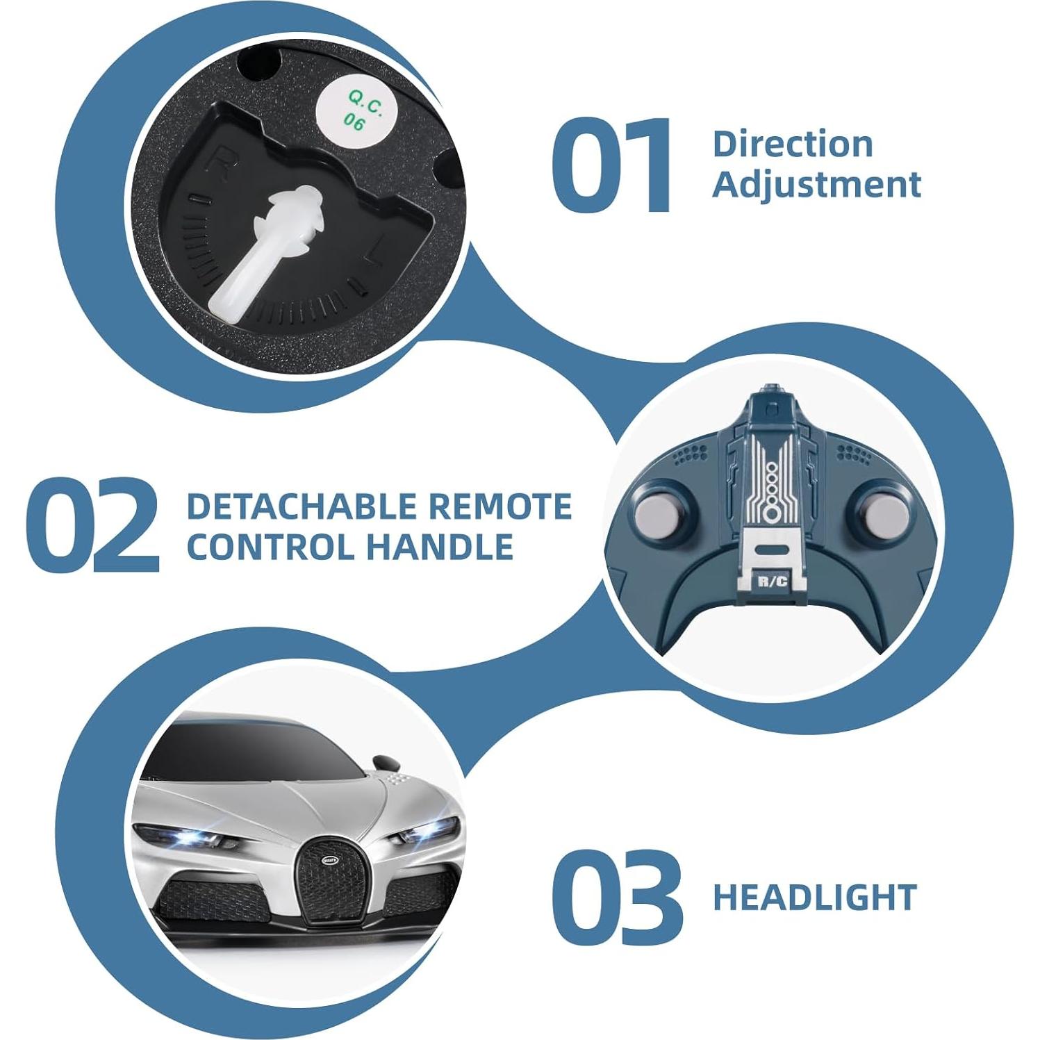 MIEBELY Coche RC Bugatti Chiron Escala 1/24 con Faro