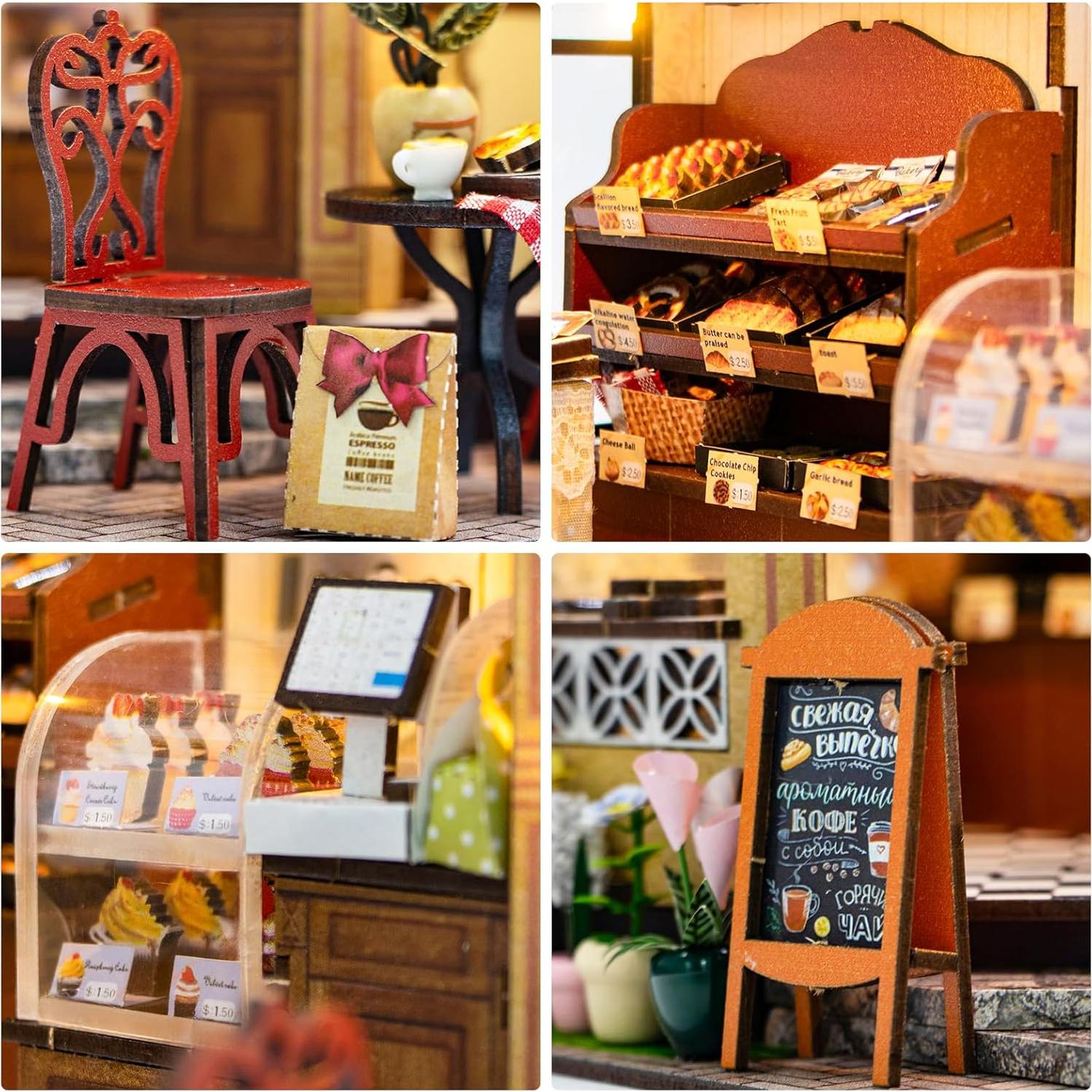 Kit de Casa de Muñecas DIY Foyucool Panadería con Luz LED