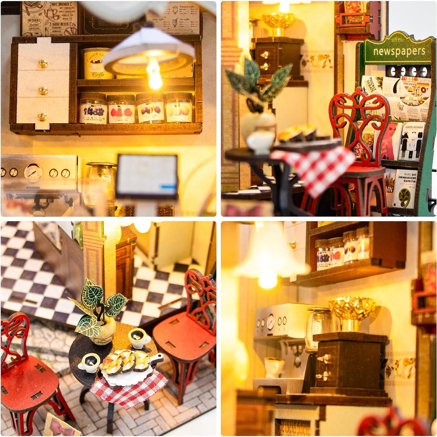 Kit de Casa de Muñecas DIY Foyucool Panadería con Luz LED