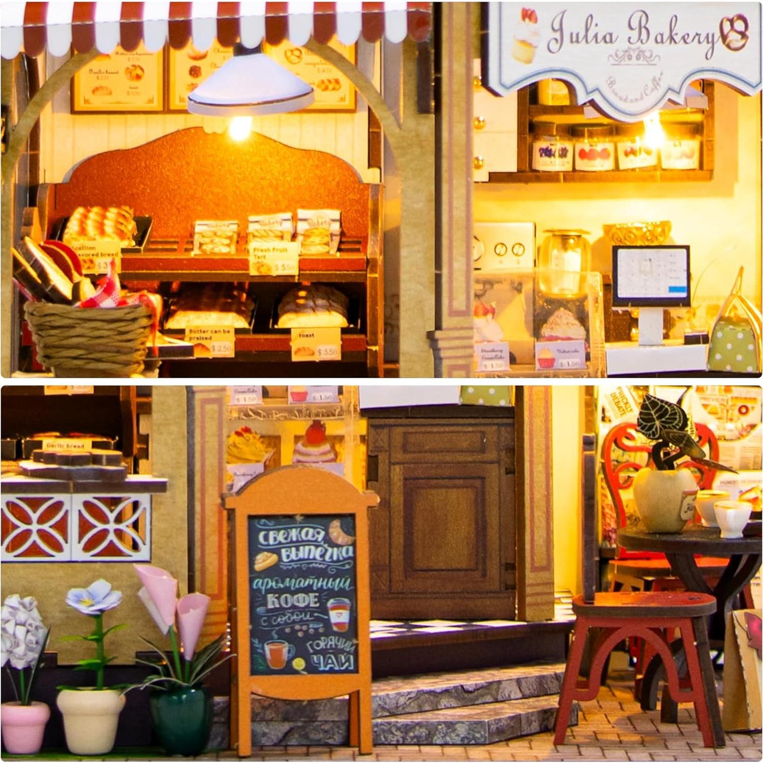 Kit de Casa de Muñecas DIY Foyucool Panadería con Luz LED