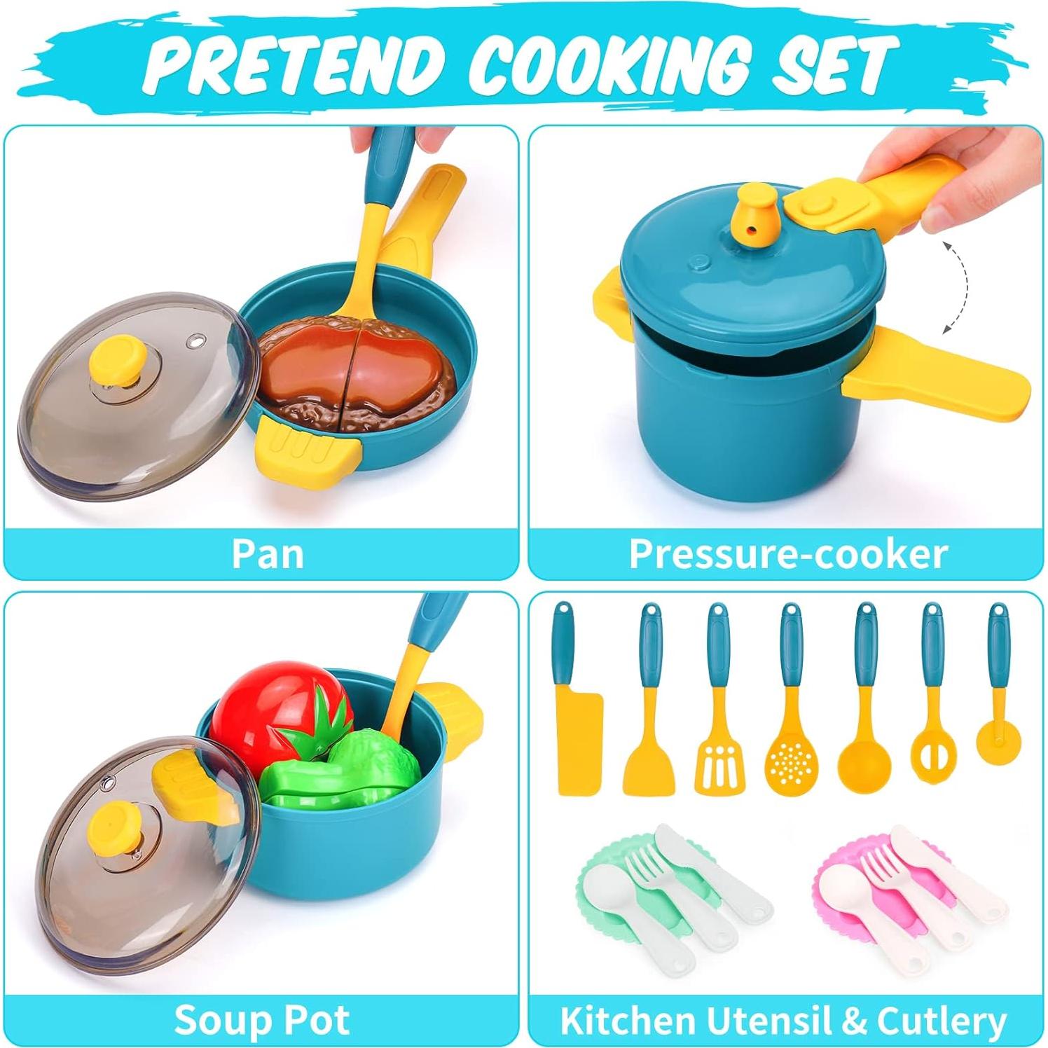 Juego de Cocina Infantil Angeer con Accesorios y Comida - Azul