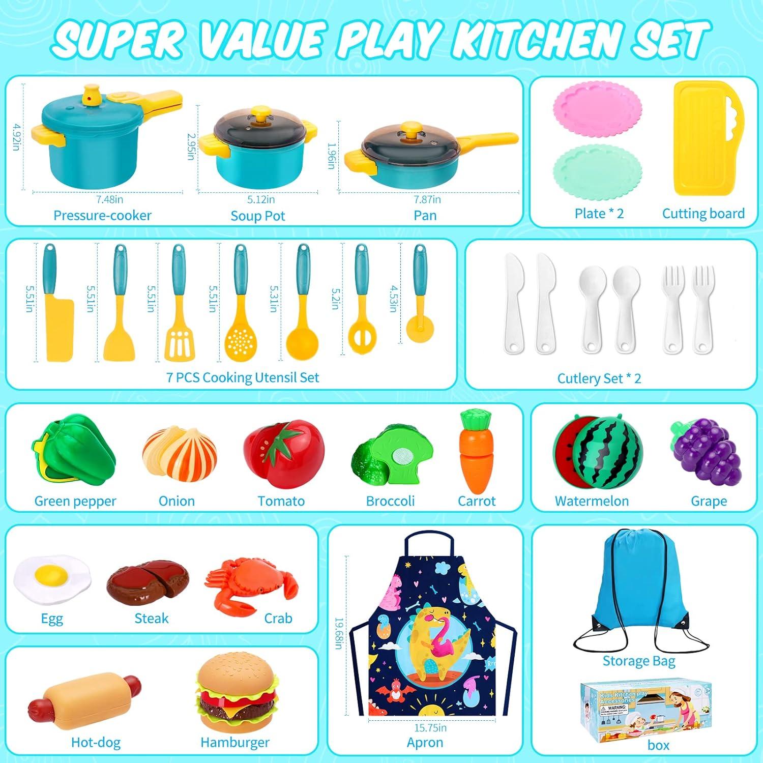 Juego de Cocina Infantil Angeer con Accesorios y Comida - Azul