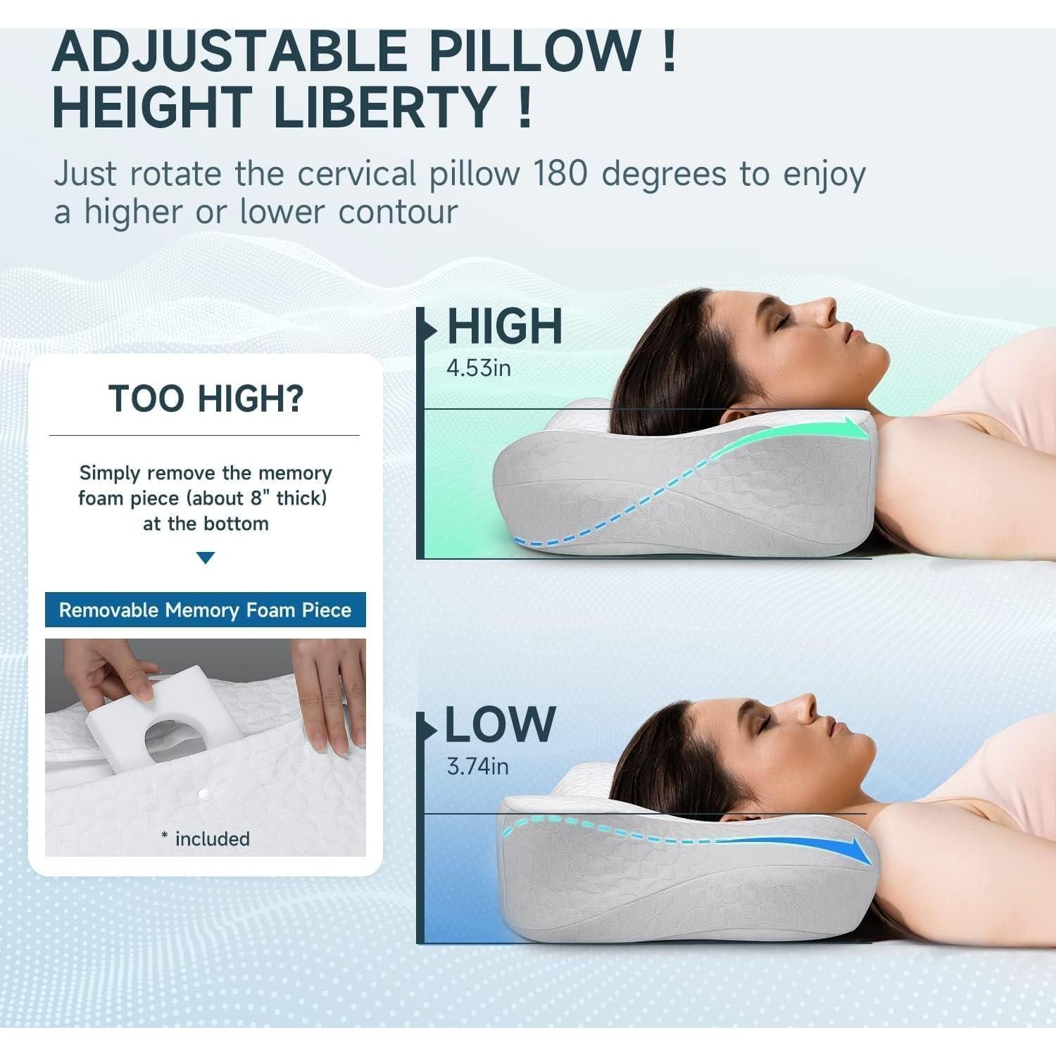 Cervical Pillow, Memory Foam Pillow for Neck Head Shoulder Pain Relief Sleeping Supports Your Head, Cooling Ergonomic Orthopedic Contoured Neck Bed Pillow for Side, Back,Stomach Sleepers