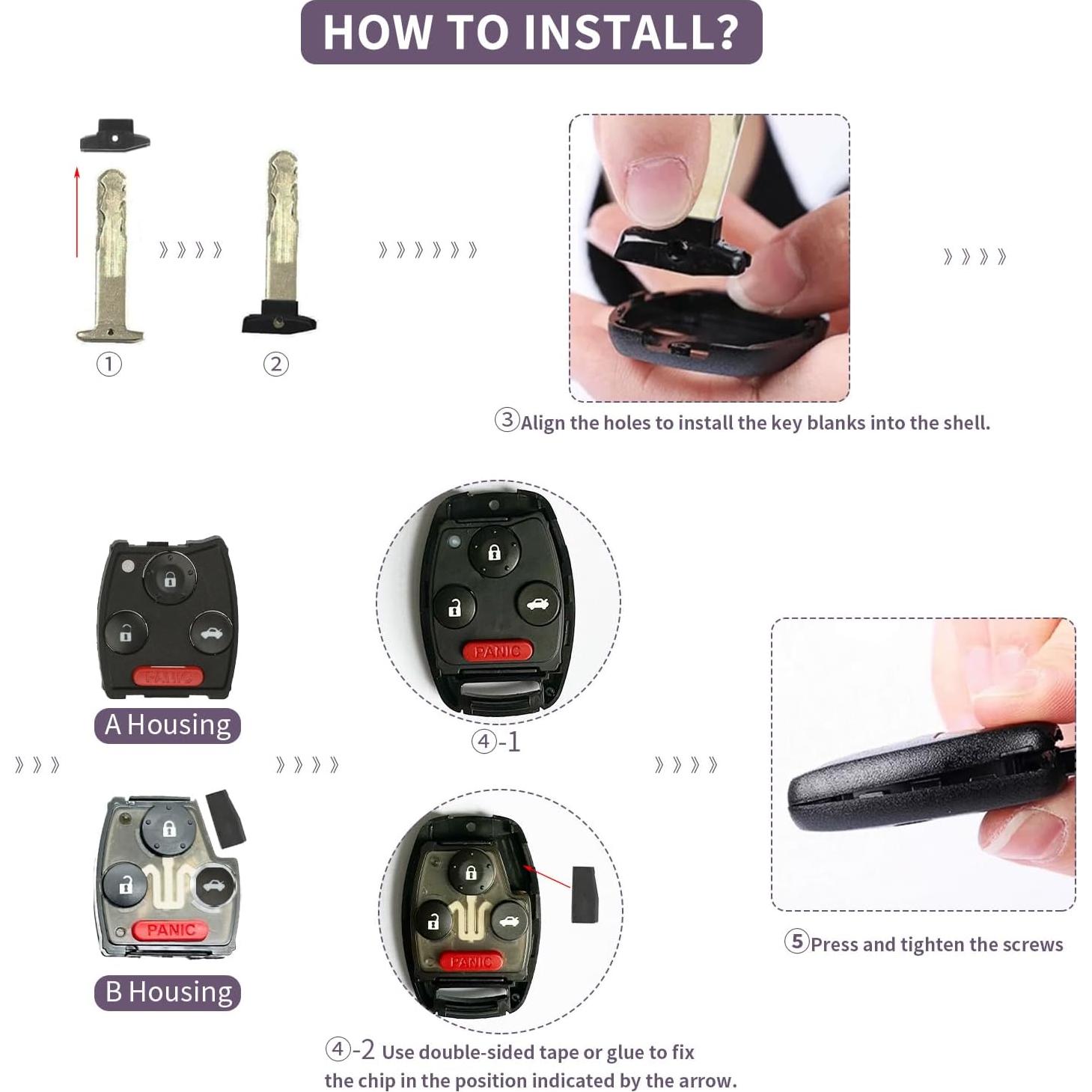 Paquete de 2 Carcasas de Llave Honda Accord Civic Pilot CR-V